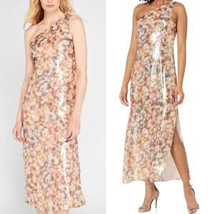 NWT CLUB MONACO DRESS 6 SUNSET SHIMMER MULBERRY SILK FLORAL METALLIC LONG MAXI
